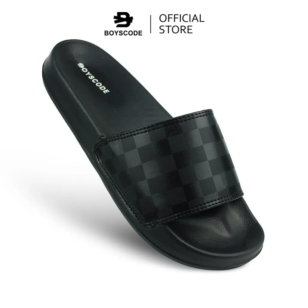 BOYSCODE Sendal Selop Distro Pria Footwear Original Catur Checkerboard Hitam / Sendal Slip On / Sendal Slop / Sendal Slide