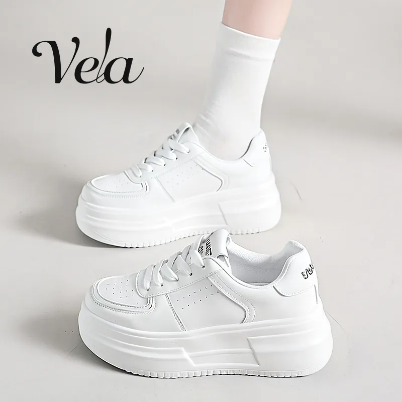 vela Sepatu Sneakers Wanita Putih Olahraga Jogging korean Casual kanvas kasual sol tebal untuk