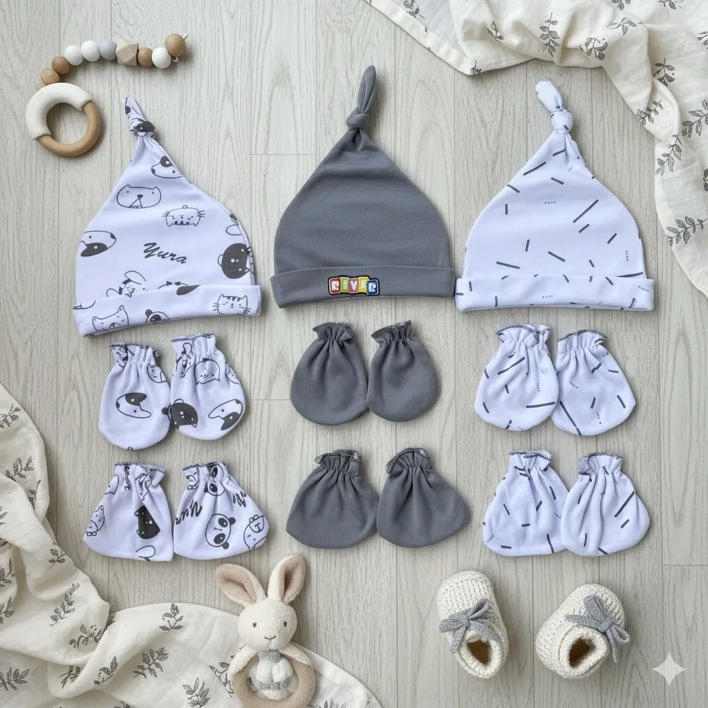 3 Set Topi Dan Sarung Tangan Kaki Baby Newborn  premium 0-3 Bulan Bayi Baru Lahir