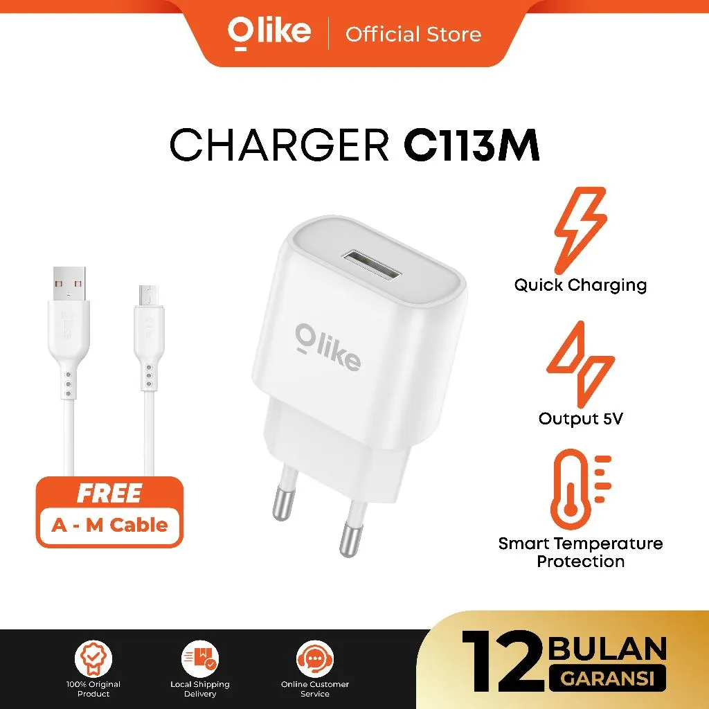 OLIKE Charger Set C113 Single Port Quick Charging Original Micro USB atau Type C | Kepala Charger Adapter + Kabel USB To M/ Kabel Type C - Garansi 1 Tahun