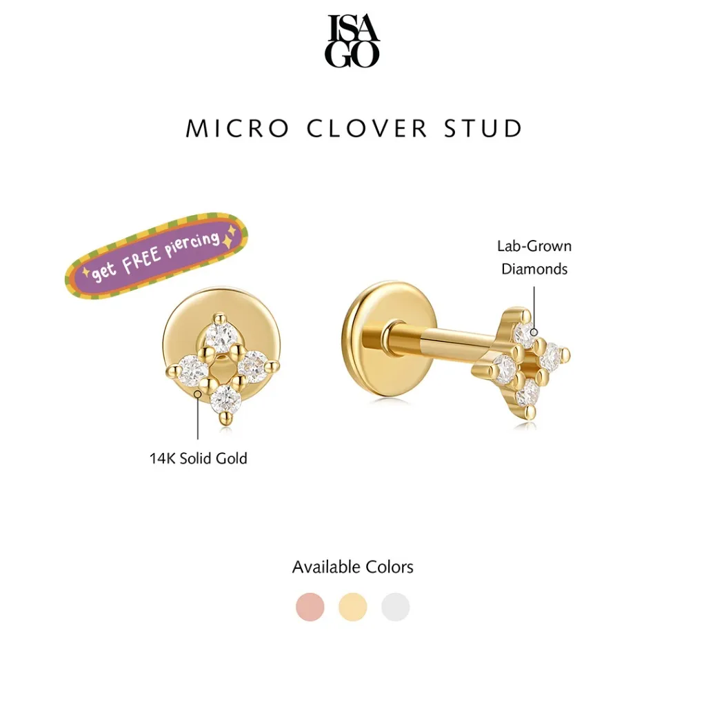 Isago Anting Wanita Berlian Micro Clover Flatback Single Studs