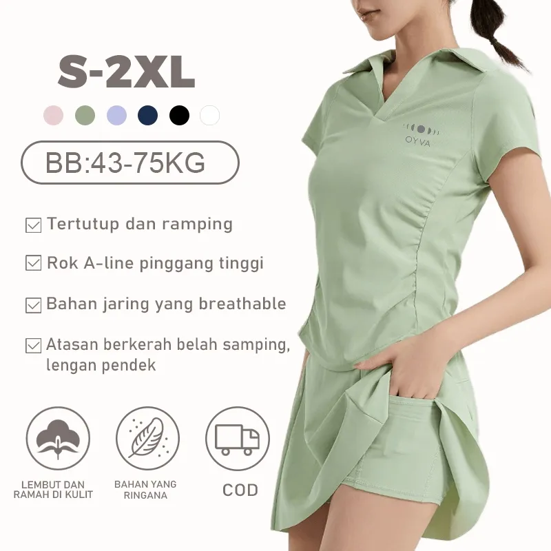 Set Olahraga Wanita Crop Kerah Bernapas Premium/ Set Tenis / Set Badminton Cepat kering dan bernapas
