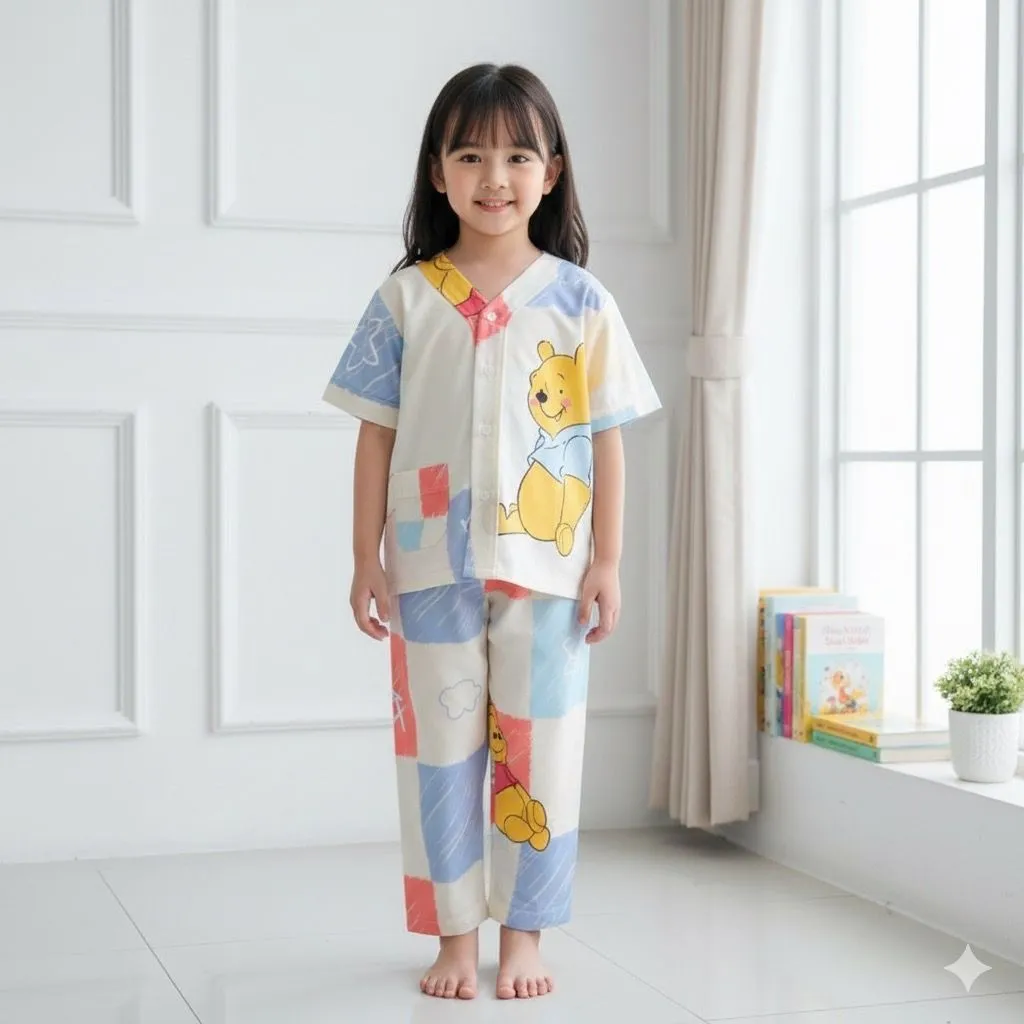 Piyama Anak Premium Untuk Usia 1-10 Tahun Bahan Adem Tanpa Kerah