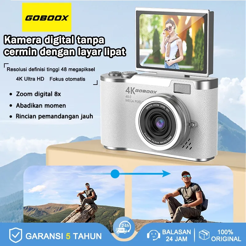 GOBOOX 48MP Pocket Kamera Digital 4K Vlog | 8X Zoom Layar Flip 180° Anti-Shake Filter Kamera Mini untuk Travel & Vlogging
