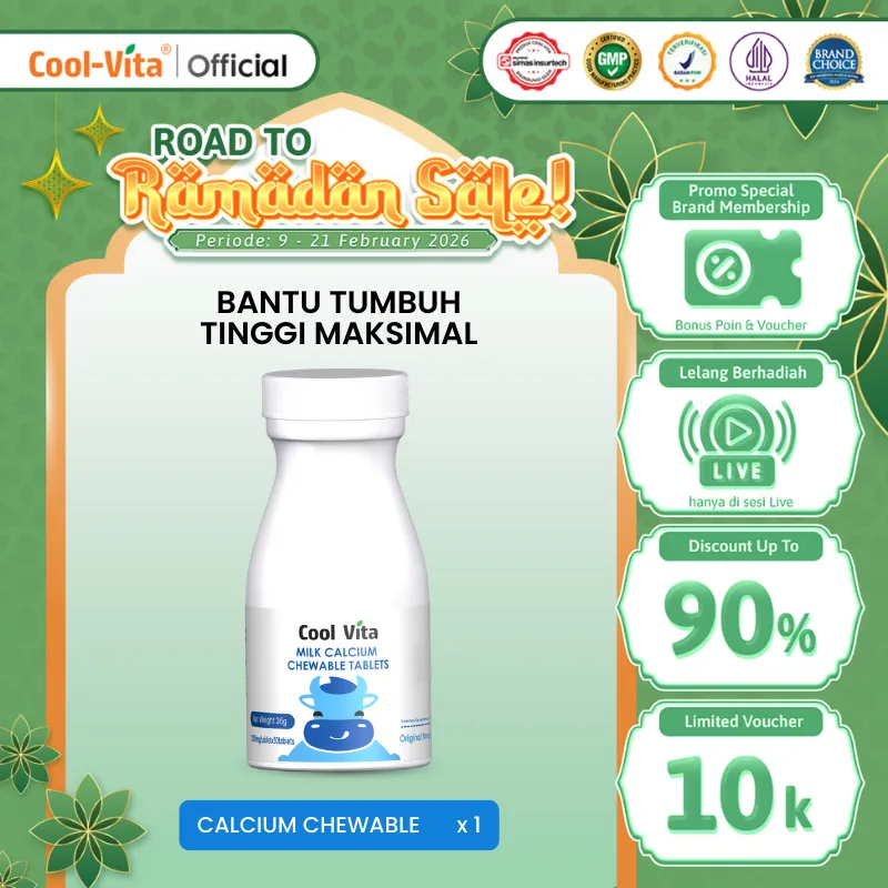 [30 Tablet] Coolvita Milk Calcium Chewable Tablets Original Flavor 1 Botol - Suplemen Kesehatan Tablet Kunyah Kalsium