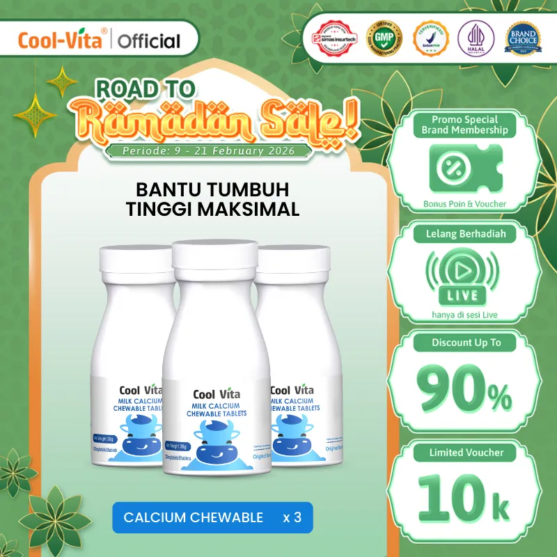Coolvita Milk Calcium Chewable Tablets Original Flavor 3 Botol isi 90 Tablet - Suplemen Kesehatan Kalsium Kunyah