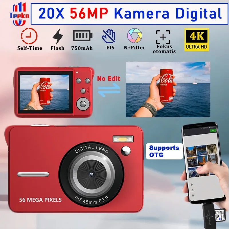 TEEKA F6 Kamera Digital Murah 56MP 20X Portabel Kecil Layar Kamera Digital Deteksi Wajah Untuk Pelajar