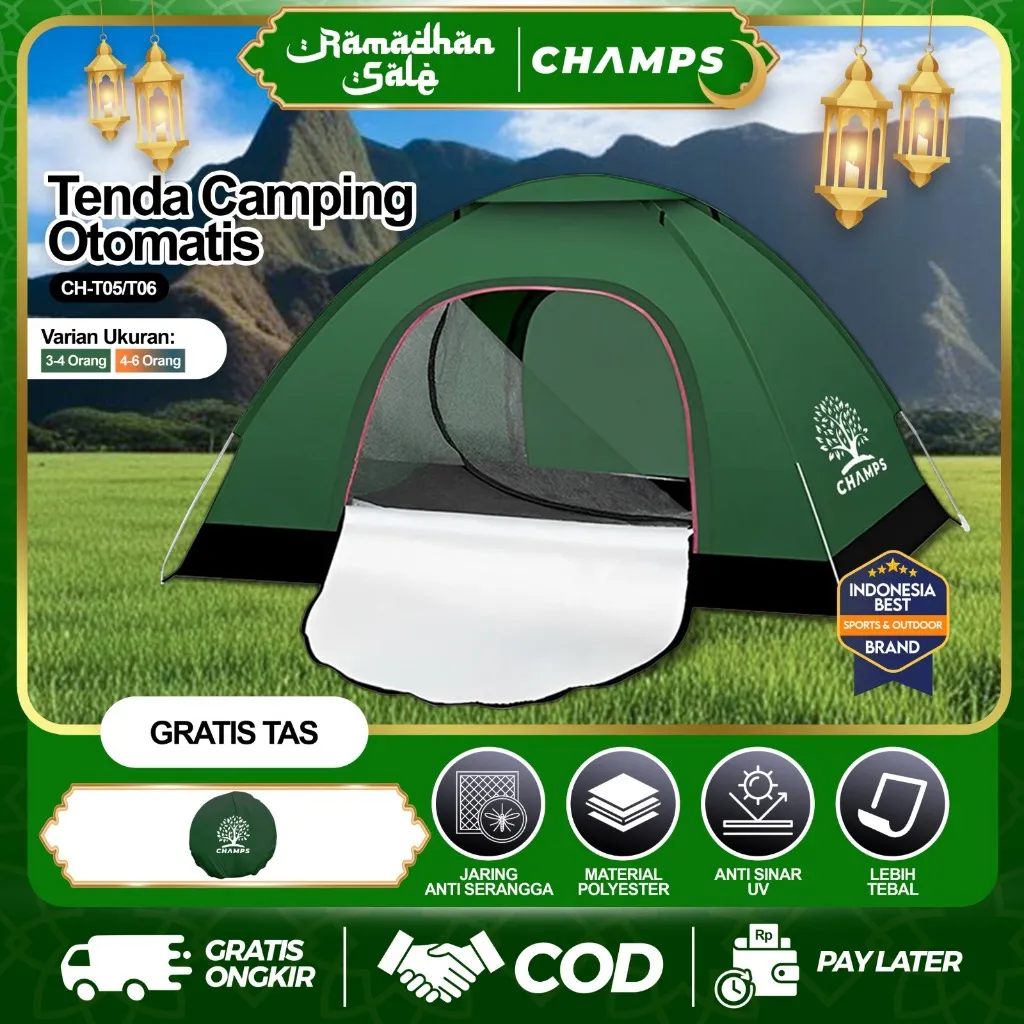 CHAMPS Tenda Camping Otomatis Lipat | Tenda Portable Outdoor Indoor | Tenda Gunung Model Damo Camo | Tenda Kemping Murah Premium CH-T03 CH-T05 CH-T06