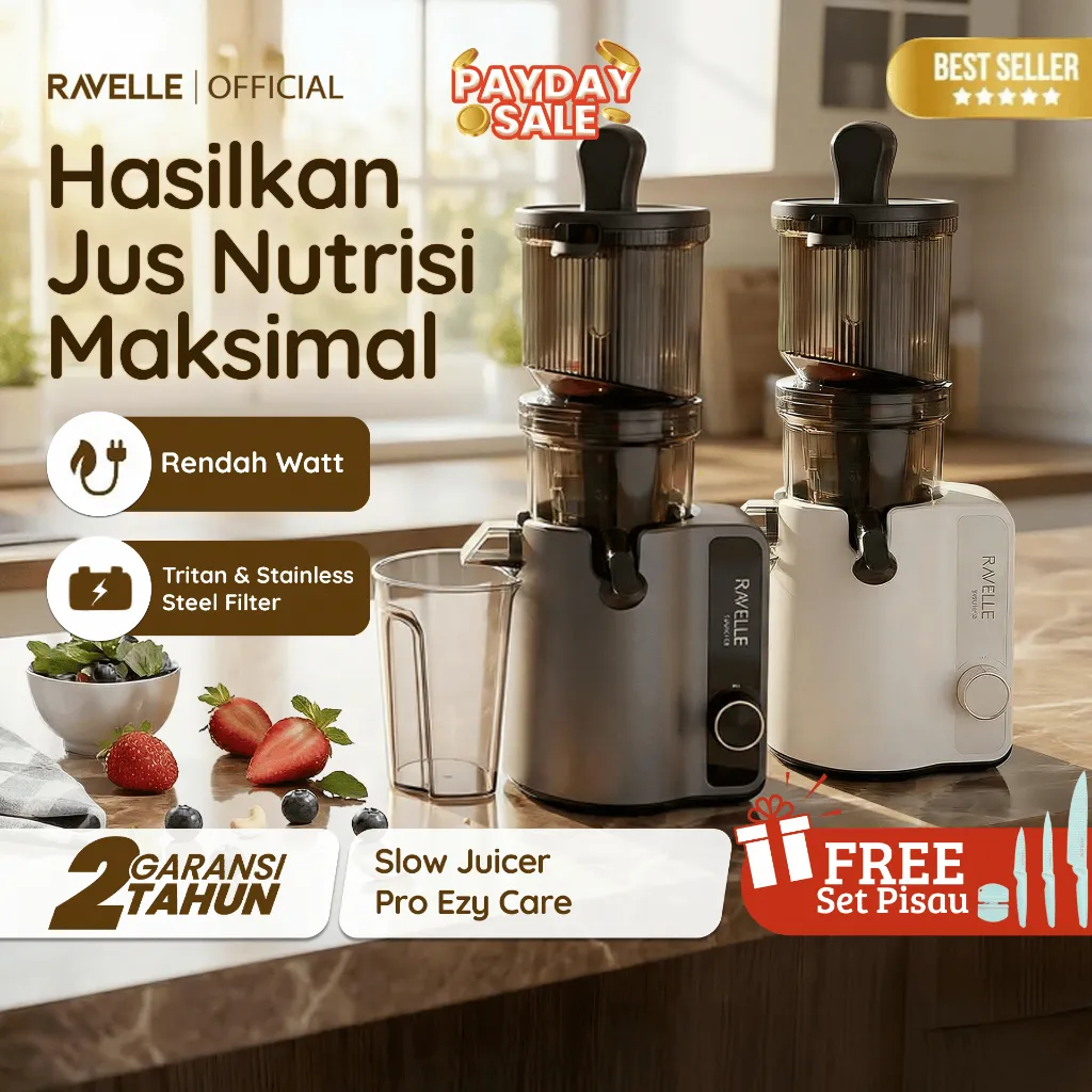 Ravelle Premium Slow Juicer Pro Ezy Care Extra Big Mouth Easy Juice Easy Clean Low Watt - Pengejus Buah