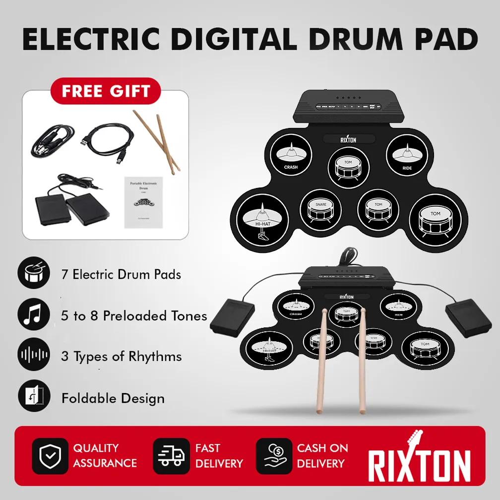 RIXTON Digital Portabel Drum Roll Drum Elektronik Perkusi Portabel Silicone Hand Roll Drum Kit Drum Jazz USB Elektronik Drum Kit