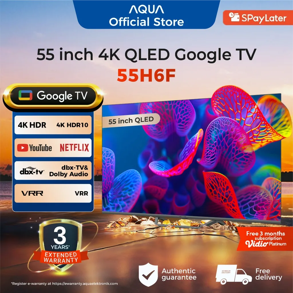 AQUA Elektronik TV 55H6F - 4K QLED - Google TV - ALLM - Google Play/Netflix/Youtube/Disney+Hotstar-RAM 2GB ROM 32GB - AI Smart TV