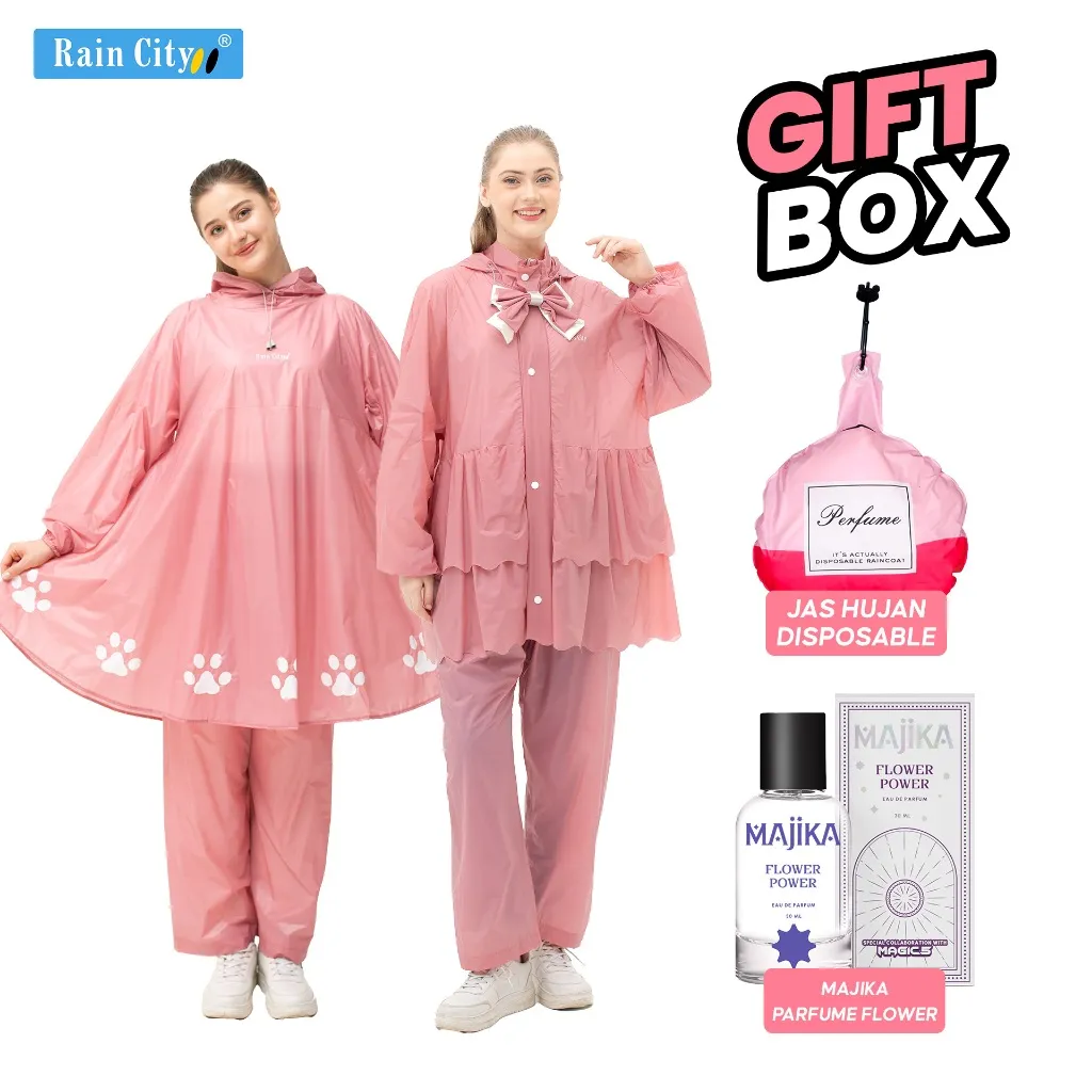 PAKET BUNDLING JAS HUJAN RAIN CITY X MAJIKA - JAS HUJAN VIRAL, PARFUM, LIPTINT