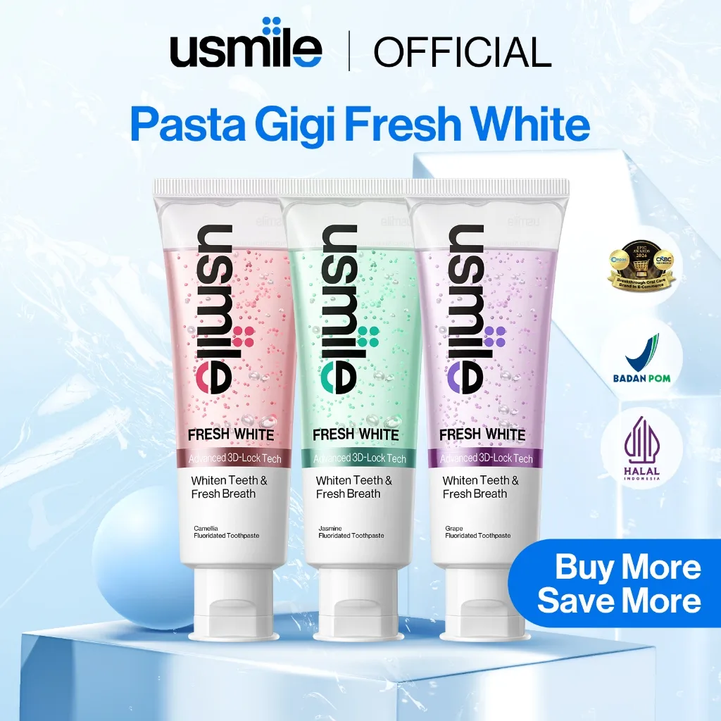usmile Pasta Gigi Fresh White Odol Parfum 110gr - Terinspirasi Wangi Parfum Swiss | Formula Lembut Fresh Whitening 12 Jam untuk Nafas Bersih & Percaya Diri | Penghilang Bau Mulut | Whitening Toothpaste | Nafas Segar | Pemutih Gigi | Pasta Gigi Whitening