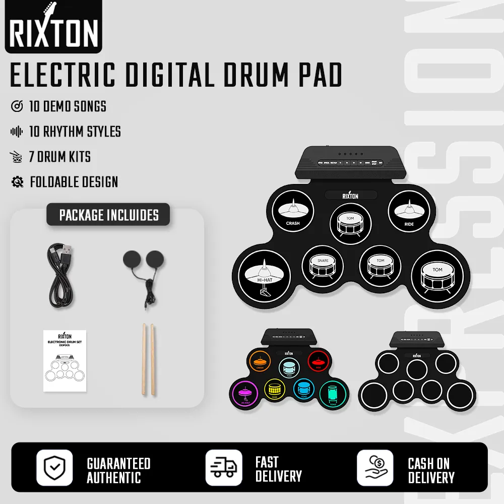 Drum Elektronik Portabel Digital USB 7 Bantalan Roll up Drum Set Silicone Electric Drum Pad Kit Pad Drum dengan metronom built-in