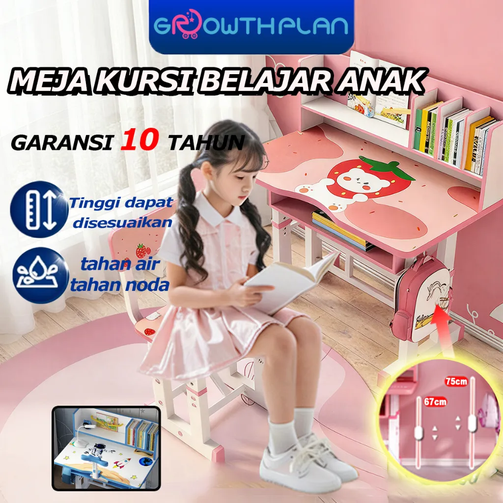 Meja Belajar Anak[Sikap duduk yang benar]Meja Sekolah Set Kaki Besi Meja Les Serbaguna