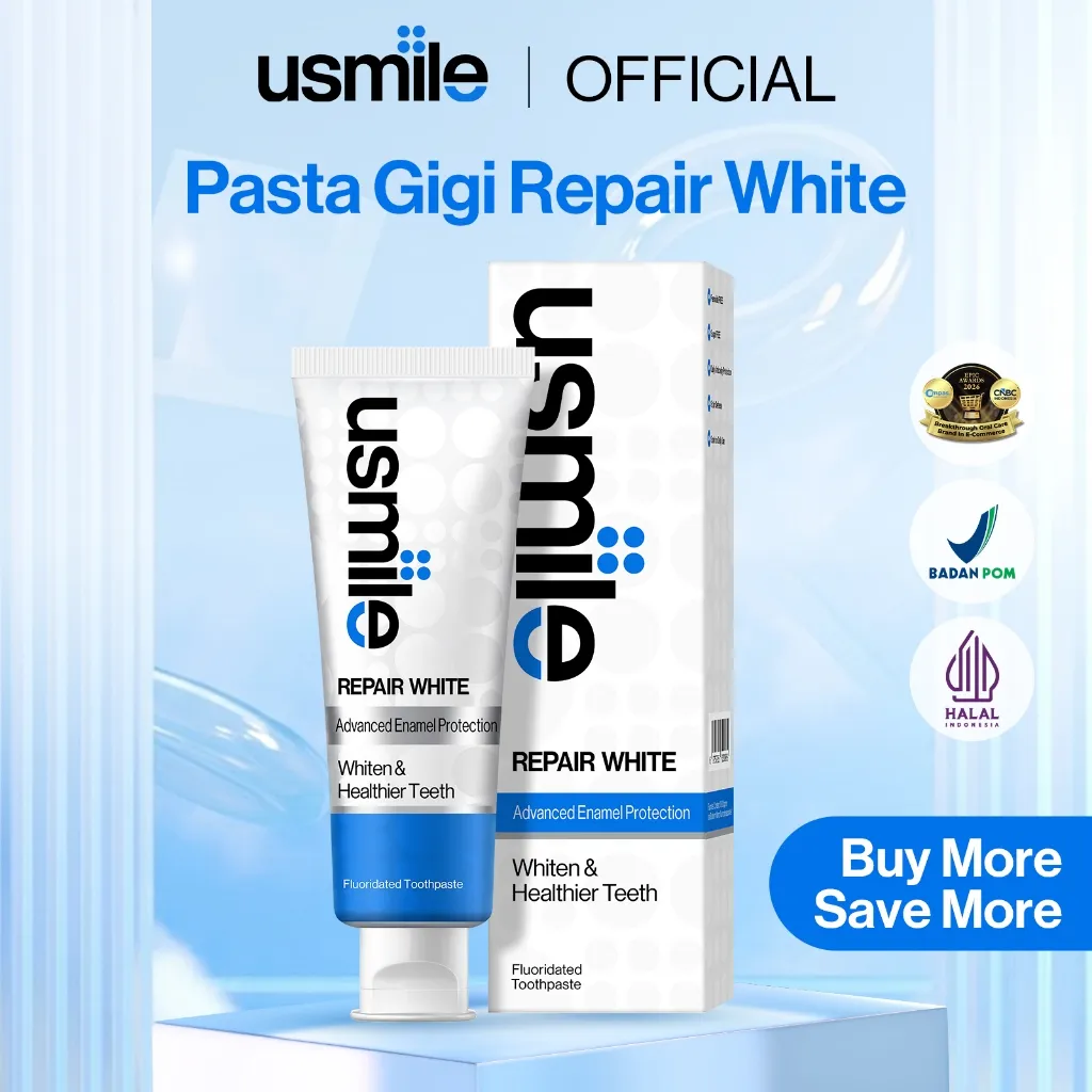 usmile Pasta Gigi Repair White 100gr - Whitening Toothpaste & Perbaikan Enamel Napas Segar Tahan Lama | Pemutih Gigi | Whitening Toothpaste | Membersihkan Noda Gigi | Gigi Sensitif | Pasta Gigi Whitening | Memperbaiki Enamel | Penghilang Karang Gigi
