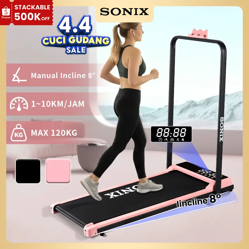 Sonix Lite Treadmill Incline 8 Derajat Listrik Walking Pad Running Termurah Dilipat Treadmill Portable Gym Fitness Machine Alat Olahraga Low Watt