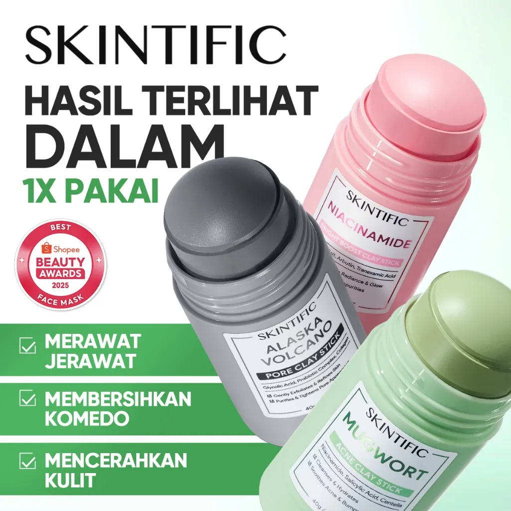 SKINTIFIC   Clay Mask Stick  Series /MaskerJerawat&Masker Komedo/Mugwort Acne  + Niacinamide+Alaska  stick/Jerawat / Brightening/ Angkat Komedo /basic skincare ,deep cleansing oil control /Cocok untuk Semua Jenis Kulit/Tekstur Ringan Tanpa Lengket