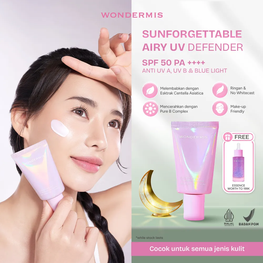 [AFFILIATE] WONDERMIS Sunforgettable Airy UV Defender Sunscreen 30 ml Tabir Surya SPF 50 Tabir Surya Niacinamide Arbutin Brightening Glowing Oil Control Sinar UV A UV B Non Comedogenic No Whitecast Centella Asiatica Panthenol