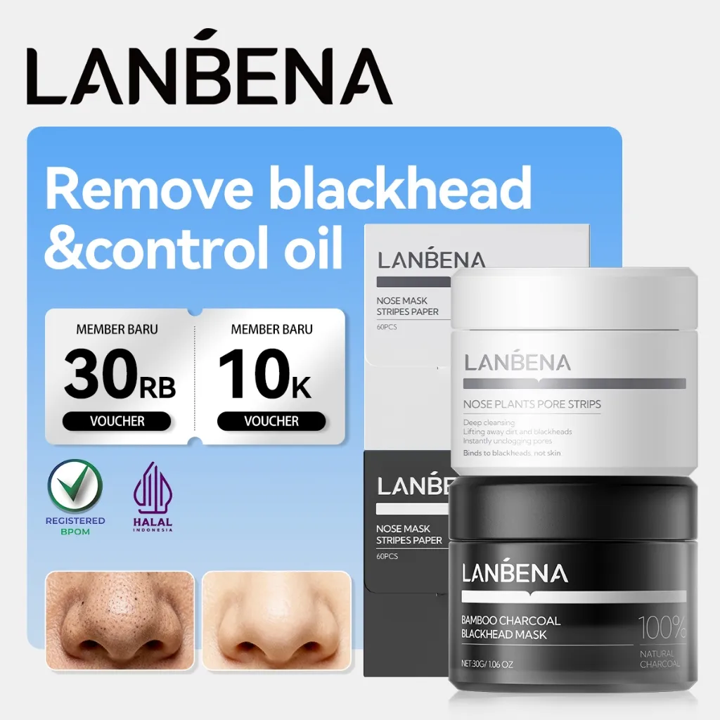 LANBENA Peeling Clay Mask Blackhead Removal Set (2Pcs/Set) - Masker Komedo Salicylic Acid, Angkat Komedo, Pembersih Pori-pori, Minimizer Serum Perawatan Wajah Skincare