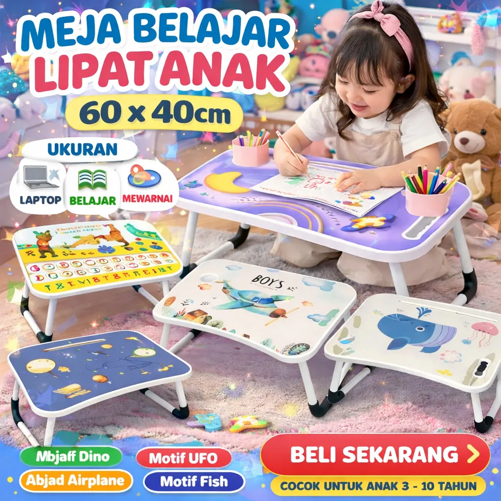 Meja Lipat Anak 60x40 – Meja Belajar Sekolah & Laptop Portable Kode 20151 | TTSHOP