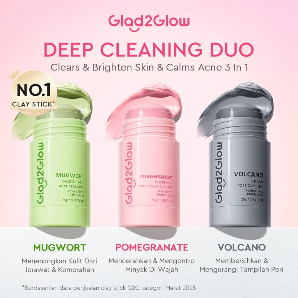 [DISKON 60%] Glad2Glow Clay Stick&Face Mask Complete Series-Pomegranate Brightening/Mugwort Salicylic Acid Acne/ Volcanic Pore-mask sleeping mask g2glow official store