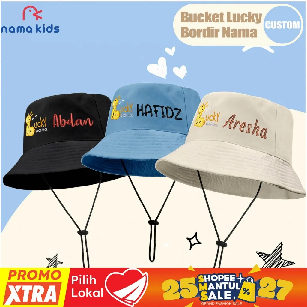 TOPI BUCKET NAMA ANAK TOPI BUCKET GOOD LUCKY TOPI BUCKET ANAK JERAPAH BORDIR NAMA BAYI LUCU TOPI NAMA FREE NAMA TOPI LUCU