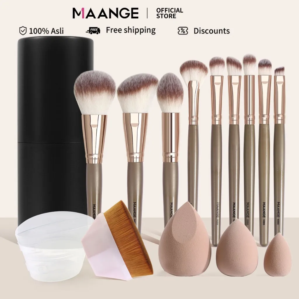 MAANGE 9 Pcs/Set Kuas Make Up Brush Make Up Concealer Foundation Kuas Rias Dengan Spons Kecantikan