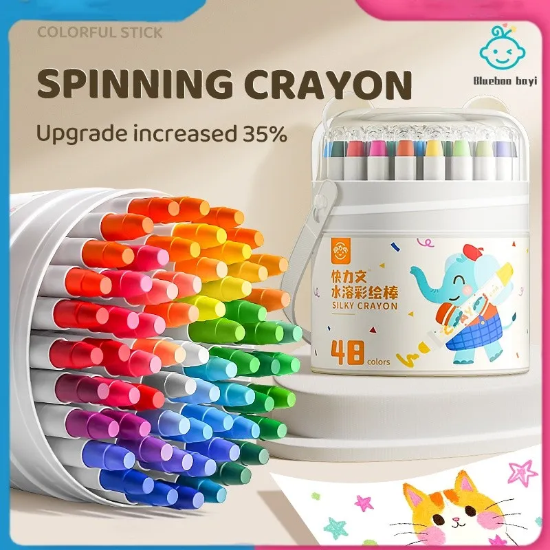 (In Stock)Washable Silky Crayon 24 / 36 / 48 Warna Colorful Bucket Krayon Mewarnai Alat Warna Set Anak Wipe and Clean