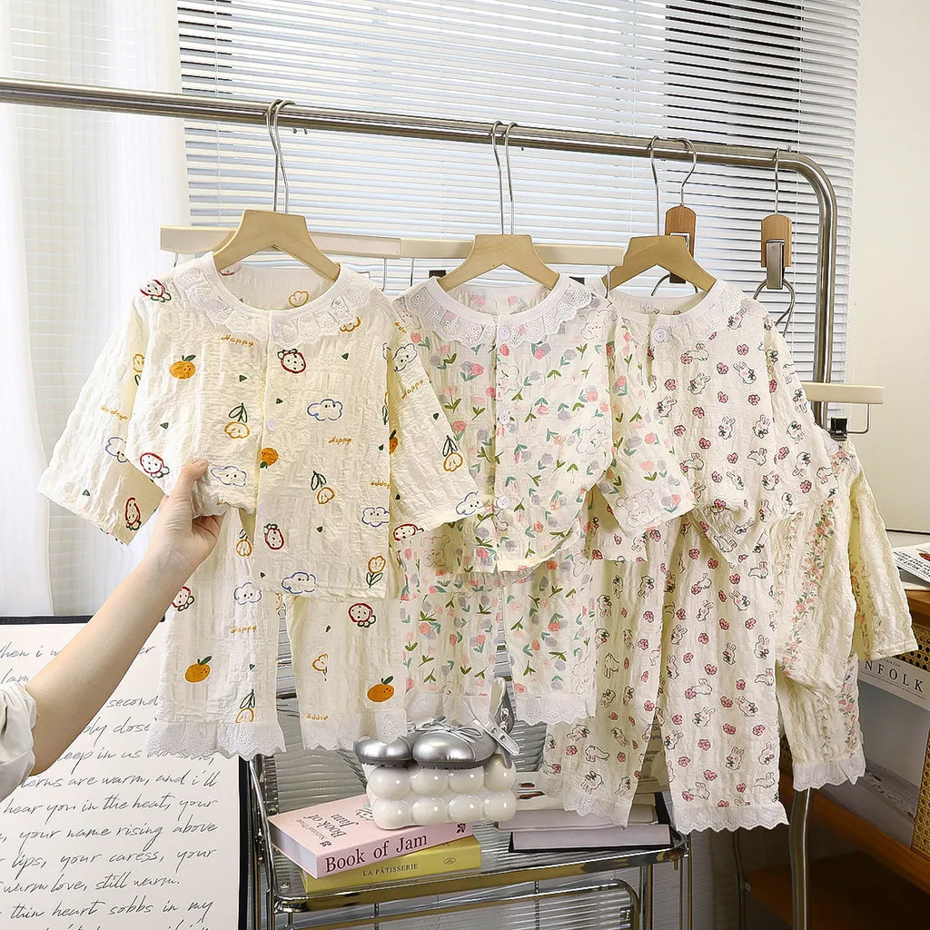 SETELAN BAJU TIDUR ANAK CEWEK BELIA SET PIYAMA RENDA FULL KANCING