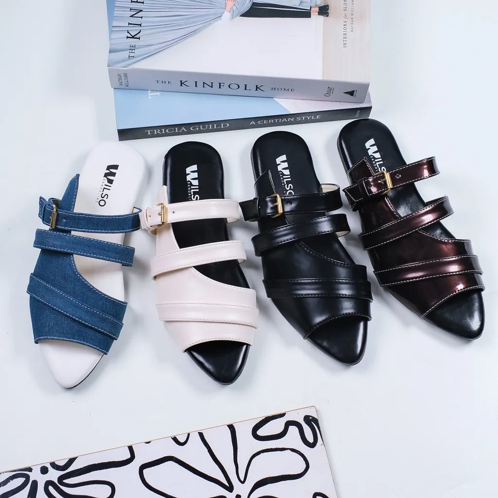Sandal Wanita Mules Slip On Terbaru Kekinian Dan Trendi Sol Empuk Wls24