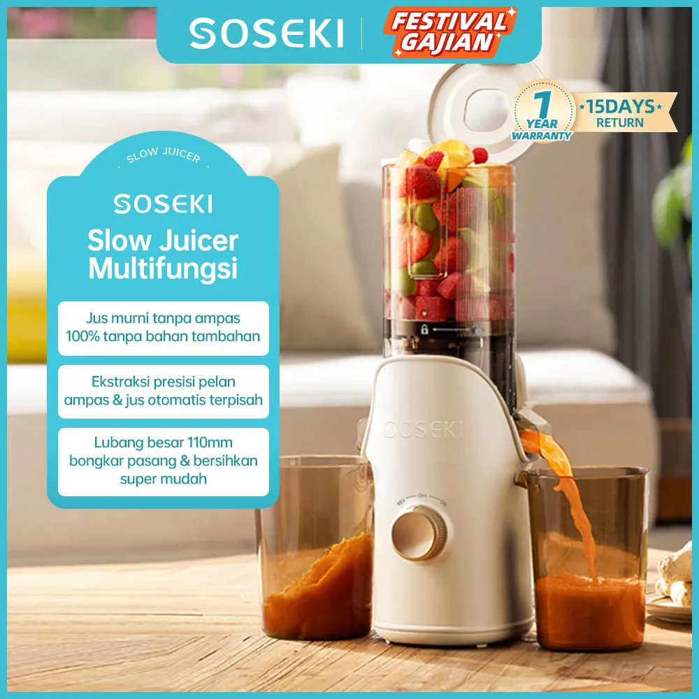SOSEKI Multifungsi Slow Juicer 800ML /Extra Big Mouth 110mm/Low Watt 150W Juicer tanpa ampas