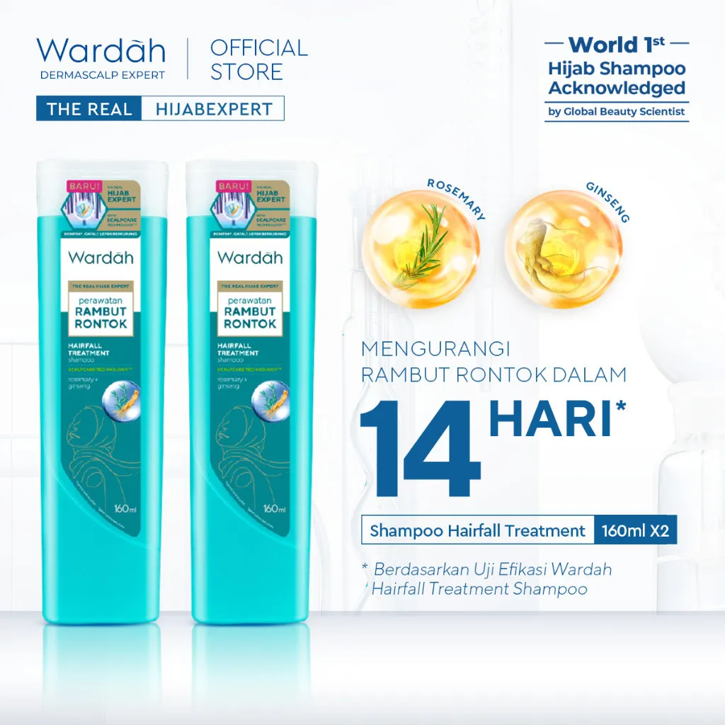 Wardah Shampoo 160mL Twinpack Anti Hairfall, Anti Dandruff, Daily Fresh & Nutrishine 160mL | Rambut Anti Rontok Anti Lepek Anti Ketombe Rambut Sehat - Personal Care