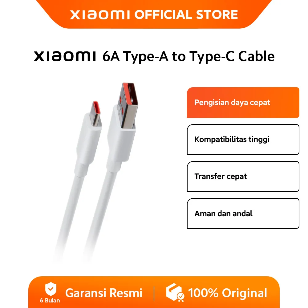 Xiaomi Cable 6A Type A to Type C | Pengisian daya cepat | Transfer cepat | Kompatibilitas tinggi [Official Store]