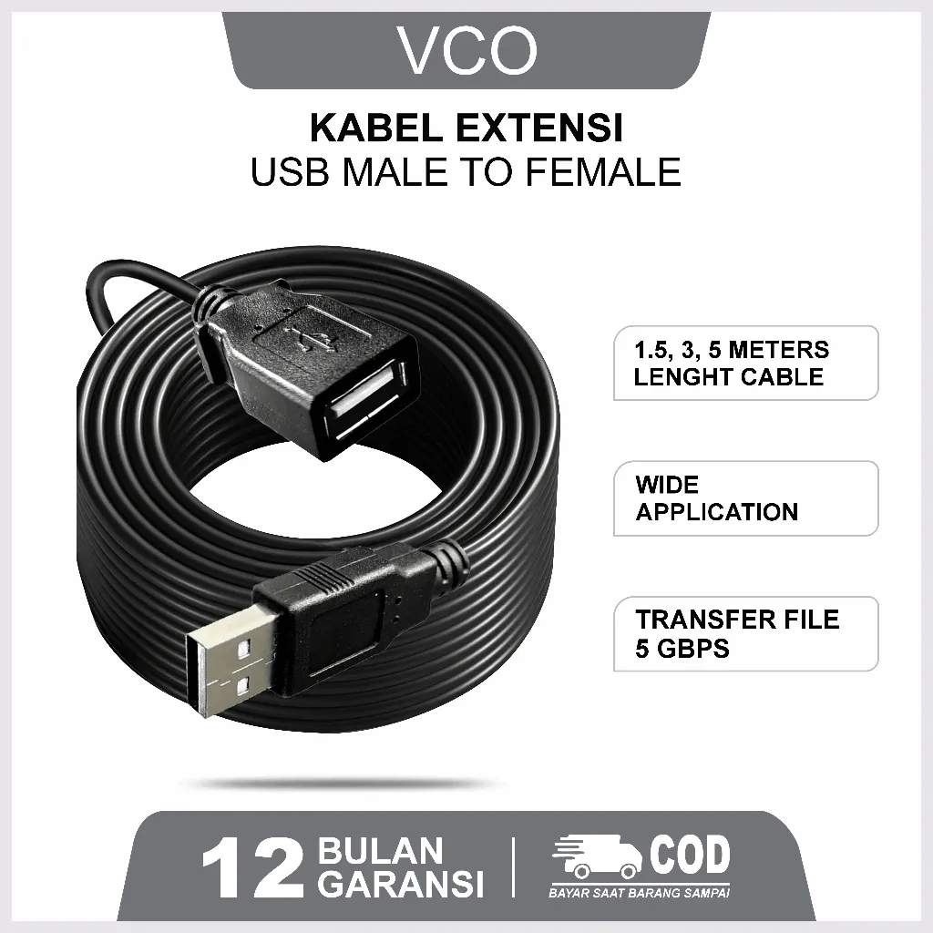 Kabel USB 2.0 Ekstensi Male to Female Perpanjangan USB Laptop PC Komputer Extender