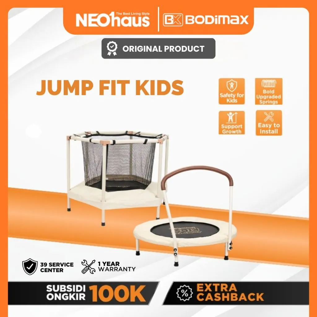 BODIMAX JUMP FIT KIDS Diameter 92 cm dan 122 cm / Trampolin Anak Material Premium / Mainan lompat 1 - 6 Tahun / 45 - 70KG / anti slip/ handle pegangan / jaring pengaman