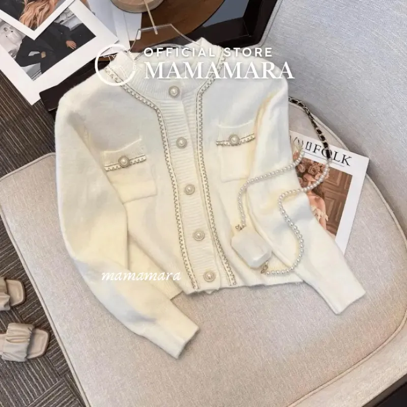 MAMAMARA - Cardigan Wol Rajut Korean Style Lis Full Mutiara