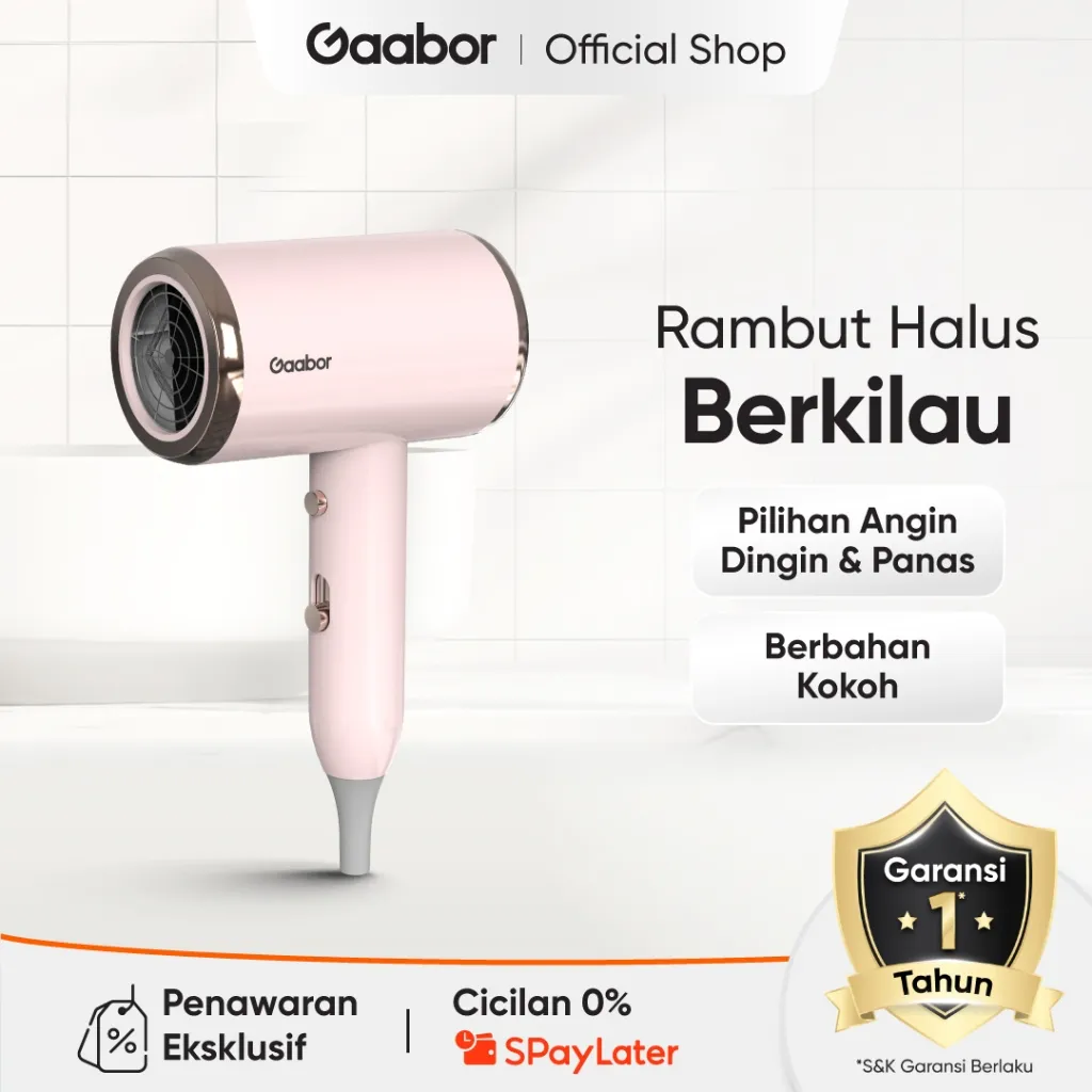 Gaabor Hair Dryer Pengering Rambut Profesional Cahaya Biru Anion Teknologi Blu-Ray Pink