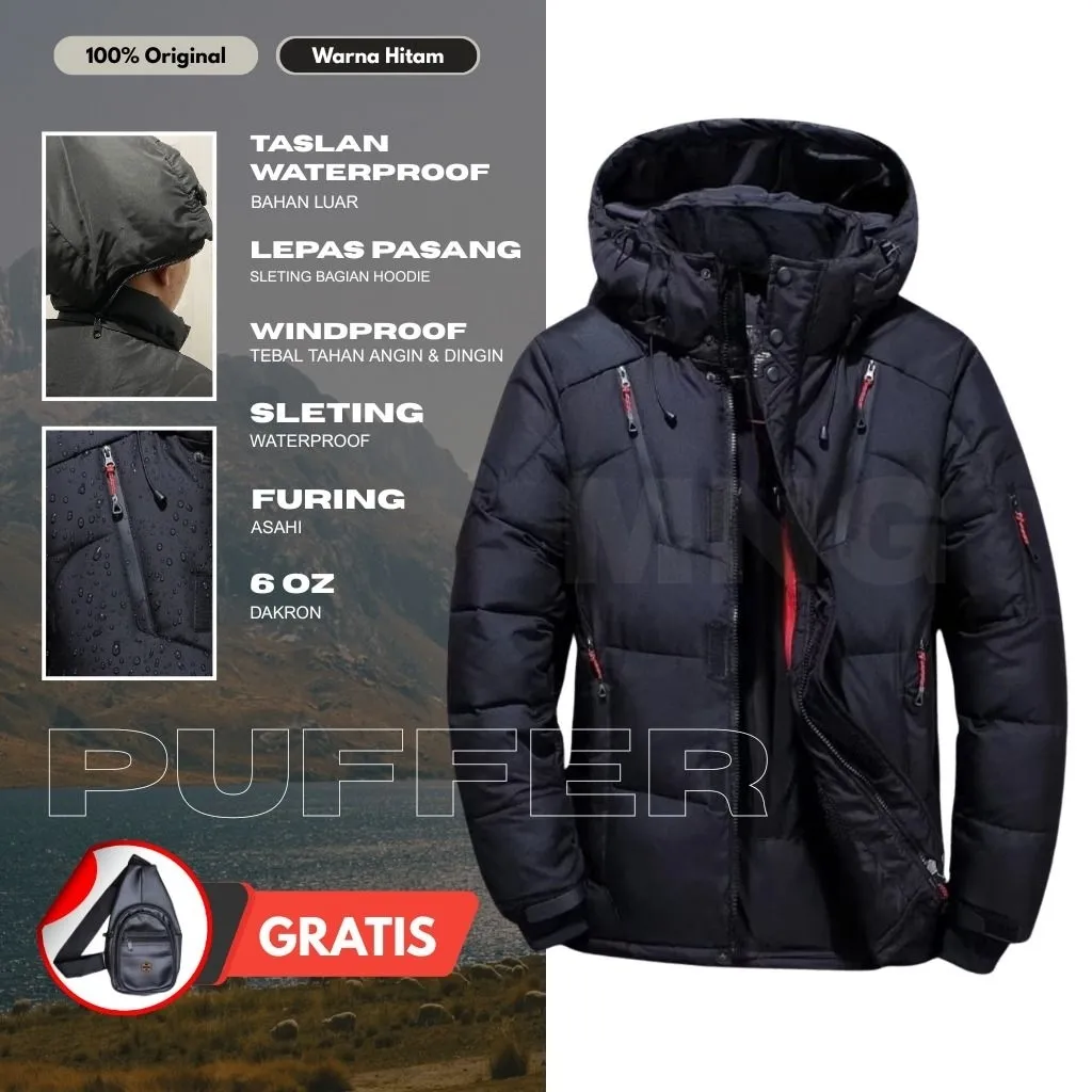 Mngstoreco Jaket Pria Waterproof Tebal Warna Hitam