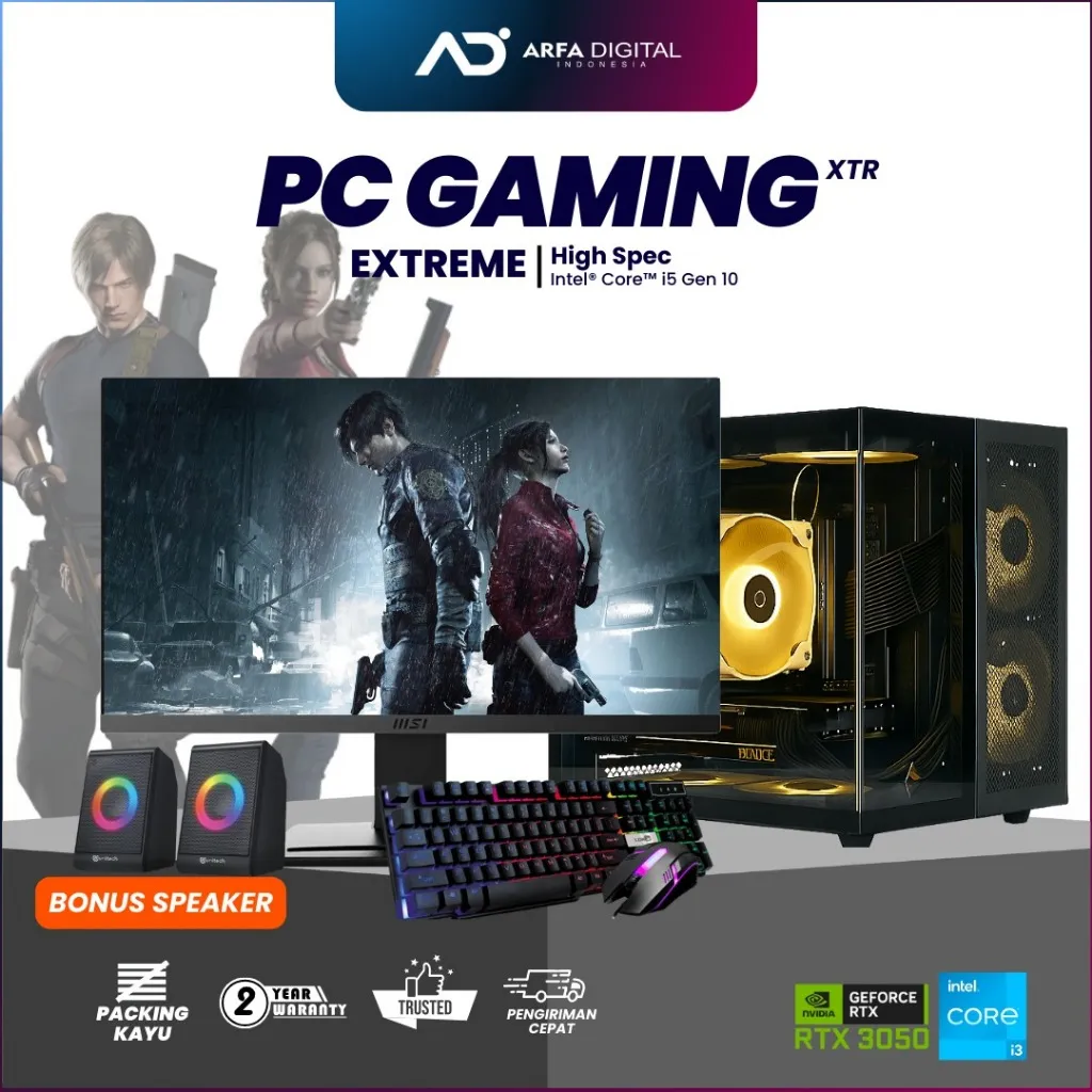 PC Gaming Editing Rendering Fullset Murah intel Core i5 10400F Ram 16GB SSD NVME 256GB VGA CARD 8GB Monitor 24 inch | EXTREME 02