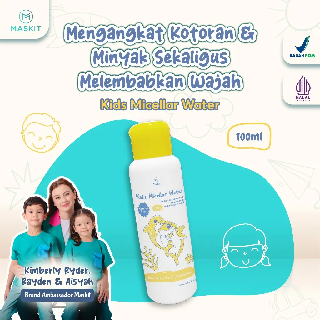 Kids Micellar Water Face Cleanser Natural | Miselar Water Pembersih Wajah Anak | Pembersih Make Up Kulit Sensitif Maskit 100 ml
