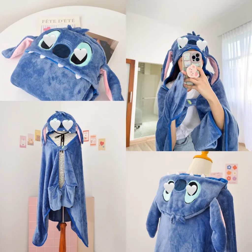 BALMUTLUCU | Selimut Hoodie Karakter Stch | Jubah Selimut Anak Dewasa Lucu