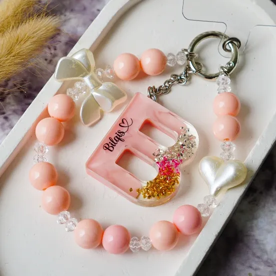 Gelang Hape Huruf - Gantungan HP Manik Strap Hape Inisial Bebas Request