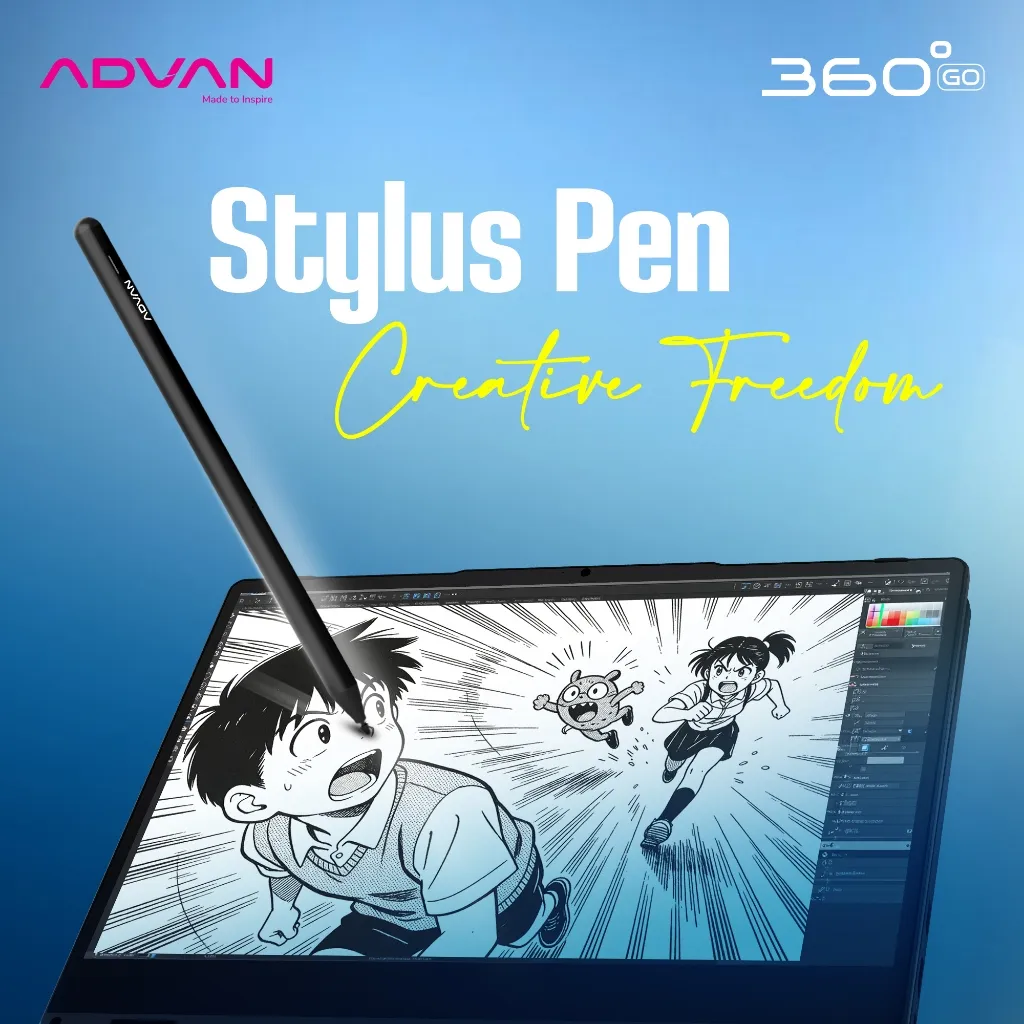 ADVAN Stylus Pen 360 Go | Type C Charger | Support Palm Rejection | No Lags | Continous Line | No Slip | Garansi Resmi 6 Bulan