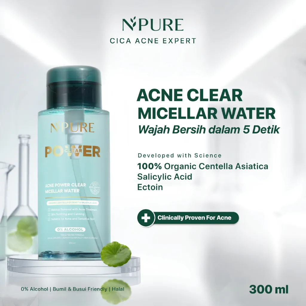 NPURE Acne Cica Power Clear Micellar Water 300ml - Make Up Remover untuk Kulit Berjerawat