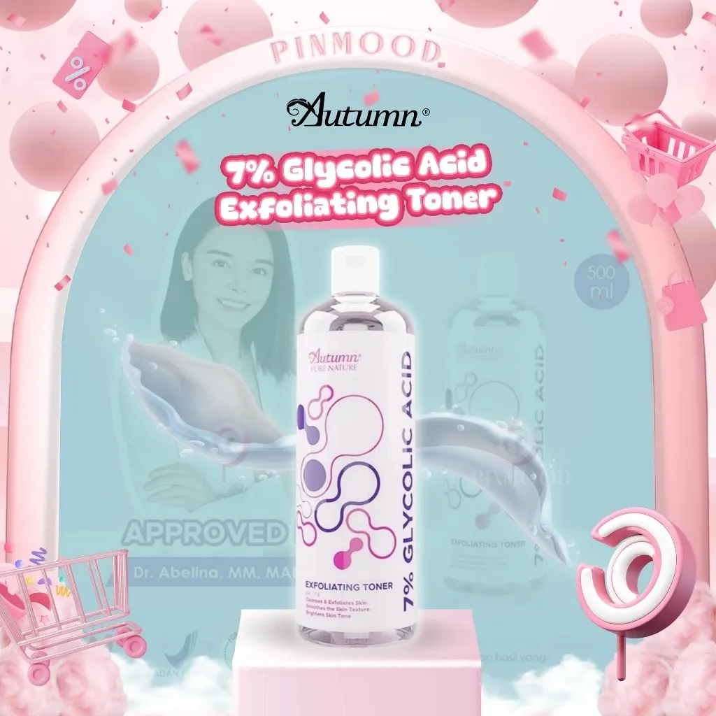 AUTUMN - 7% GLYCOLIC ACID EXFOLIATING TONER ( 500 ml ) - Melembabkan Wajah dan Hydrating Toner Mencerahkan Kulit Memperbaiki Skin Barrier Centella Asiatica Niacinamide Tea Tree Extract