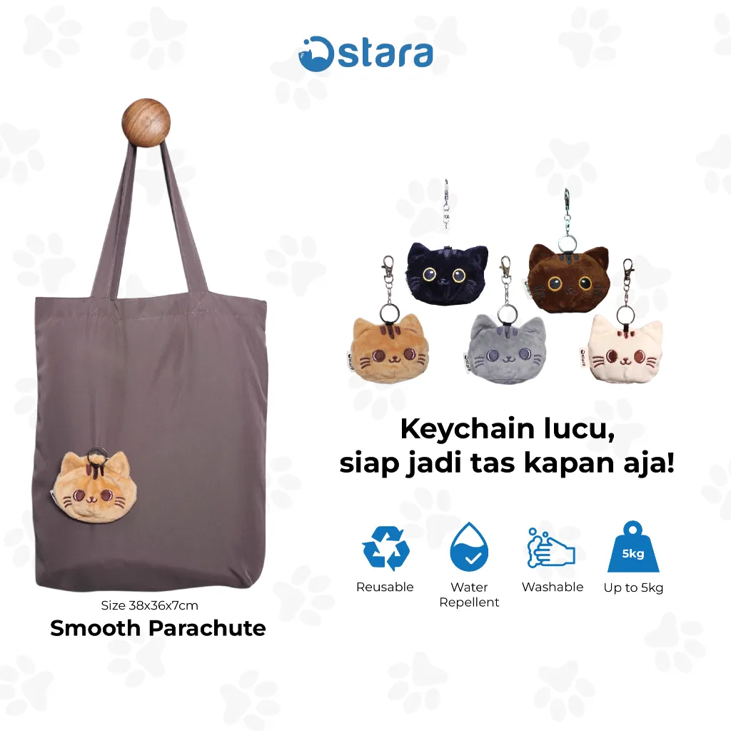Ostara Tas Belanja Lipat - Neko | Tas Lipat | Tas Travel Lipat | Tote Bag lipat | Gantungan Kunci