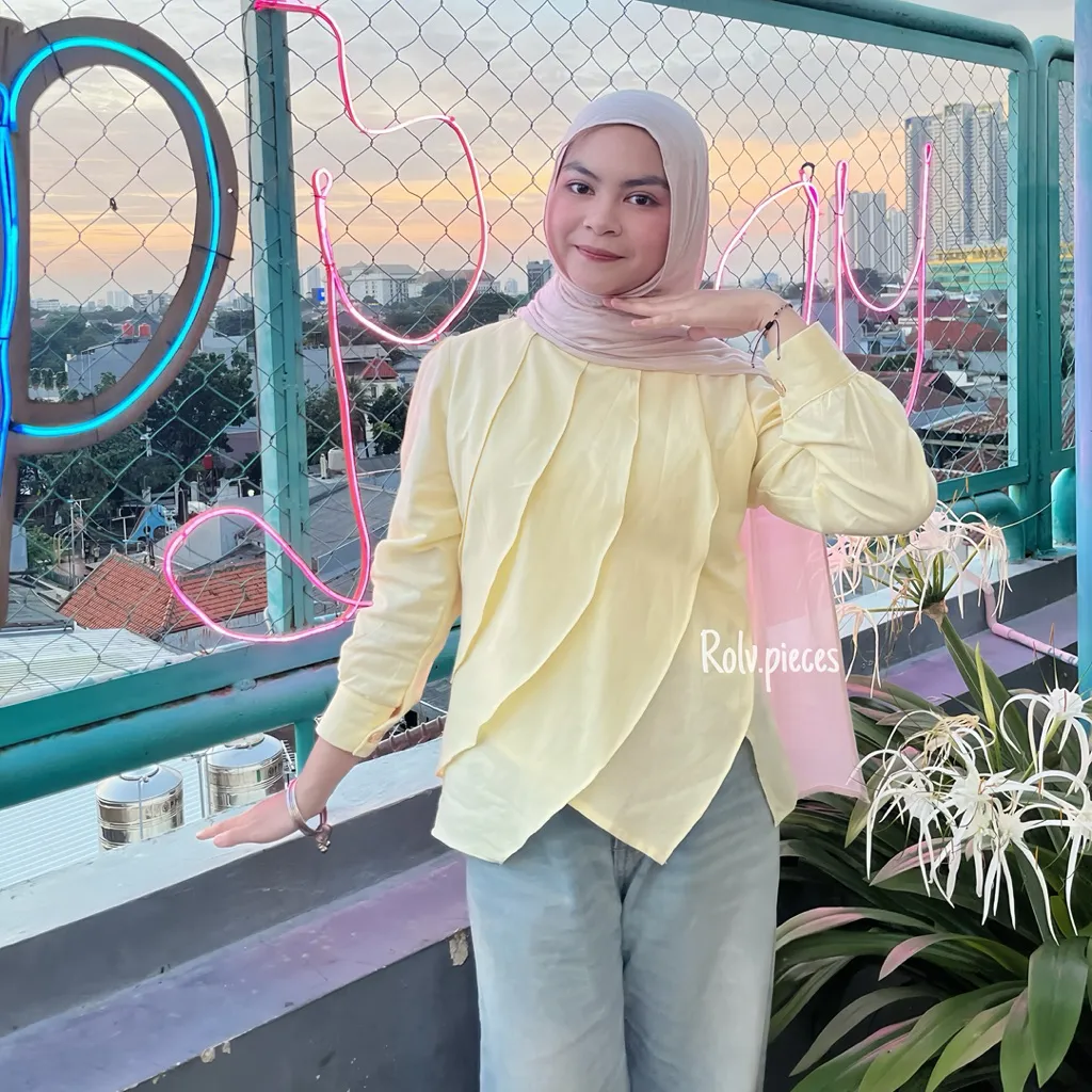 Kaluna blouse atasan linen layering kekinian  wanita lengan panjang premium