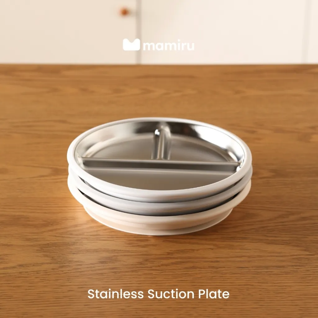 Mamiru Stainless Suction Plate / Piring Bayi Stainless Premium / Piring Makan Anak Stainless Sekat / Silicone Sleeve