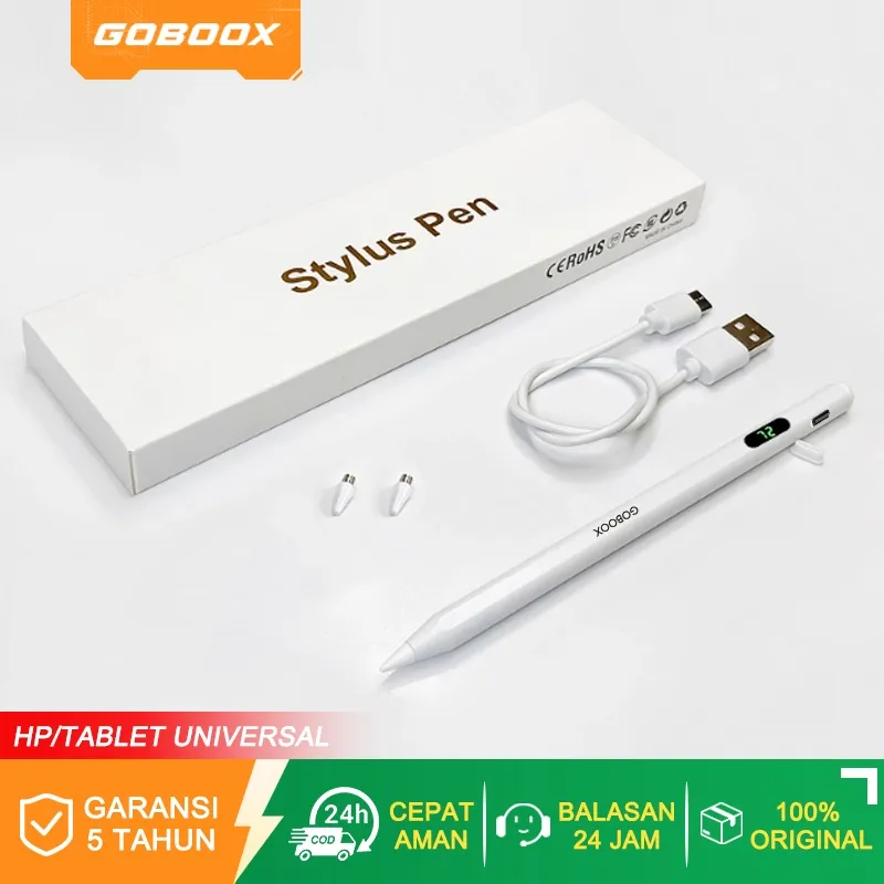 GOBOOX Stylus Pen Digital LED Universal For Android Tablet ipad Infinix Xiaomi Redmi Pad Samsung Huawei Matepad ViVO OPPO / Anti-Kecelakaan / Sensitivitas Tekanan Kemiringan / Adsorpsi Magnetik (Free: 2*Ujung Pena)